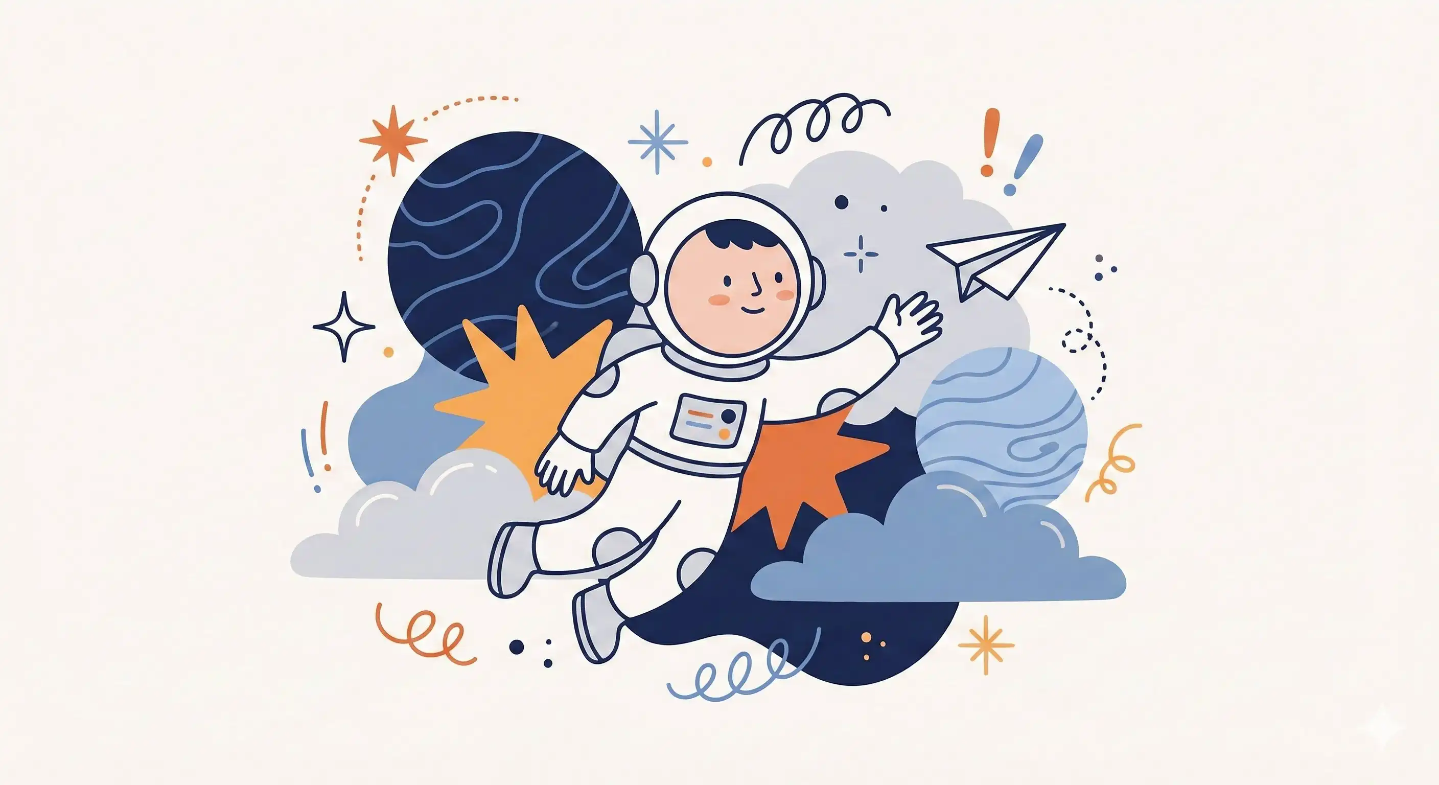 trend prompt: 
“Create a whimsical, playful illustration featuring [CHARACTER / SUBJECT] as the central focus.
The character is drawn with simplified features, a small rounded head, and minimal facial detail, wearing [HEADWEAR / CLOTHING DESCRIPTION].
They are positioned among oversized abstract shapes and organic elements such as [FLORAL / SYMBOLIC OBJECTS], creating a sense of imaginative scale. The character is interacting with [OBJECT / ACTION], adding narrative interest.
Decorative graphic elements like [SYMBOLS: exclamation points, speech bubbles, scribbles, notes, etc.] float around the subject to enhance expression and energy.
Use clean, simple linework and a limited color palette of [PRIMARY COLORS], keeping the illustration bold and cohesive. The background is a soft neutral tone such as beige or off-white. The overall style is modern, flat, and illustrative, with a lively, creative, and slightly abstract atmosphere.”