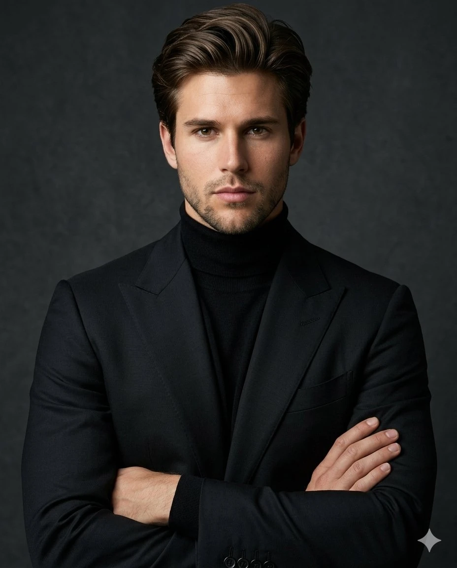 trend prompt: Create a luxury editorial portrait using the PROVIDED FACE as the exact identity reference. Preserve the person's facial features, skin tone, facial proportions, and overall likeness with maximum accuracy. Do not change the identity. The subject is wearing a perfectly tailored matte black blazer over a fitted black turtleneck, creating a monochromatic luxury look. Arms are crossed naturally across the chest with relaxed confidence. The expression is calm, serious, confident, and slightly intense, making direct eye contact with the camera.
Camera framing is a chest-up portrait with perfectly centered composition and symmetrical balance. Shot on an 85mm lens at f/1.8 with shallow depth of field and premium fashion photography aesthetics.
Lighting is soft cinematic studio lighting with a large diffused key light, subtle shadow falloff, gentle rim light separating the subject from the background, producing rich contrast and dimensionality. Ultra-realistic skin texture with high-end magazine quality retouching while maintaining natural pores and details.
Background is a smooth dark charcoal-gray textured studio backdrop with subtle gradients and elegant minimalism, creating a timeless luxury aesthetic.
Style: Tom Ford campaign, luxury menswear editorial, cinematic, photorealistic, hyper-realistic, ultra-detailed, premium color grading, HDR, 8K, Vogue-quality fashion photography, sophisticated, powerful, minimal, elegant.
Negative Prompt:
cartoon, illustration, CGI, AI-looking face, low quality, blurry, oversharpened, distorted anatomy, extra fingers, bad hands, asymmetrical eyes, duplicate limbs, exaggerated smile, text, watermark, logo, noise, artifacts, cheap lighting, unrealistic skin, overprocessed face, wide-angle distortion.