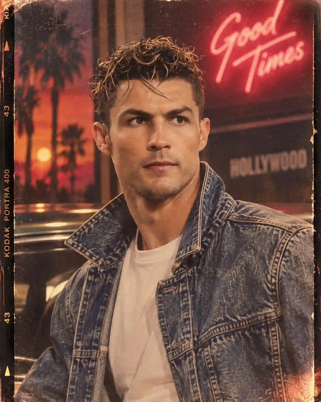 trend prompt: Create an authentic 1980s retro-vintage portrait in a 4:5 vertical aspect ratio, using the provided person as the exact facial reference. Preserve their identity, facial structure, recognizable features, skin tone, and natural expression with high accuracy-do not alter or beautify the face. Give the subject a classic 1980s hairstyle and stylish period-accurate fashion with bold silhouettes, authentic textures, and effortless vintage attitude. Compose the portrait naturally with a strong editorial feel, keeping the subject as the clear focal point. Capture the image as if shot on a 35mm analog film camera, with realistic film grain, subtle dust and texture, gentle softness, natural skin detail, slight color fading, and authentic analog imperfections. Use warm nostalgic color grading, soft neon highlights, subtle ambient glow, and direct on-camera flash to create the distinctive look of an iconic 1980s photograph. Keep the lighting cinematic yet believable, with soft shadows, realistic highlights, natural contrast, and a slightly imperfect film exposure. The final image should feel genuinely photographed in the 1980s-not digitally recreated, with a timeless, nostalgic, fashionable, and effortlessly cool atmosphere