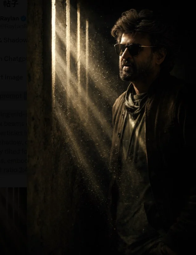 vip prompts: A striking mid-shot of a man standing beside a textured wall where narrow beams of light stream through vertical slits, illuminating floating dust particles in the air. His face is partially lit, with the rest fading into deep shadow, creating a dramatic chiaroscuro effect. The camera is slightly tilted for added tension. He wears a dark olive jacket and round glasses, embodying a mysterious, artistic, and atmospheric mood. Image aspect ratio 3:4. Keep the face exact same. (Use the attached image)
